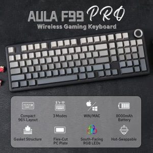 Aula F99 PRO Side Engraved Keycaps 3 in 1 Wireless Mechanical Gaming Keyboard with, Rotary Knob New, Open Box Keyboard