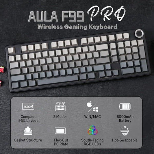 Aula F99 PRO Side Engraved Keycaps 3 in 1 Wireless Mechanical Gaming Keyboard with, Rotary Knob New, Open Box Keyboard