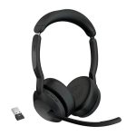 Jabra Evolve2 55 Stereo Wireless On Ear Headset Professional Office headset, Noise-Cancelling Mics, and ANC New, Open Box Headphone
