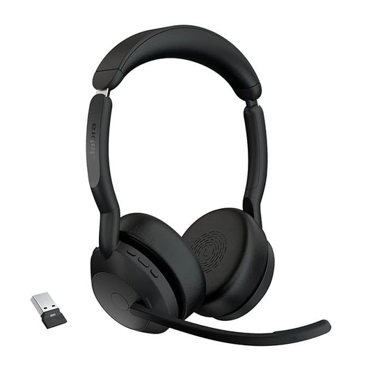 Jabra Evolve2 55 Stereo Wireless On Ear Headset Professional Office headset, Noise-Cancelling Mics, and ANC New, Open Box Headphone